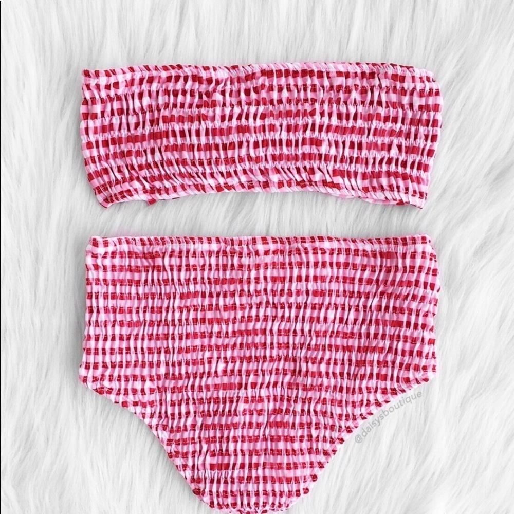 Pink gingham smocked bandeau bow bikini 💕 - Picture 4 of 5